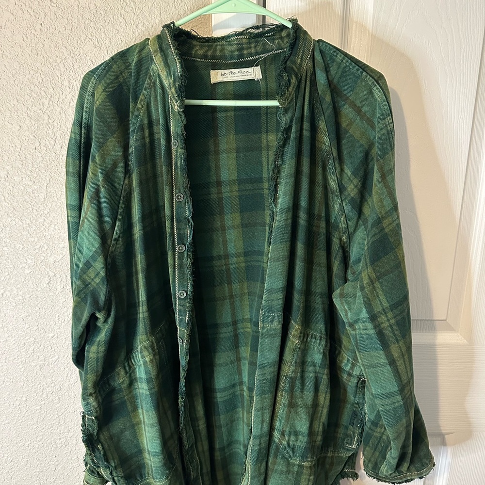 Free People Green Plaid Button Down Shirt